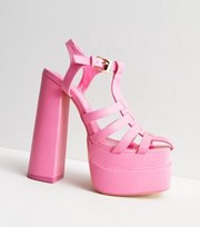 Public Desire Pink Caged Platform Block Heel Sandals